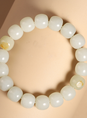 新疆和田玉籽料白玉洒金皮老型珠卡12mm手链手串玉佩将将