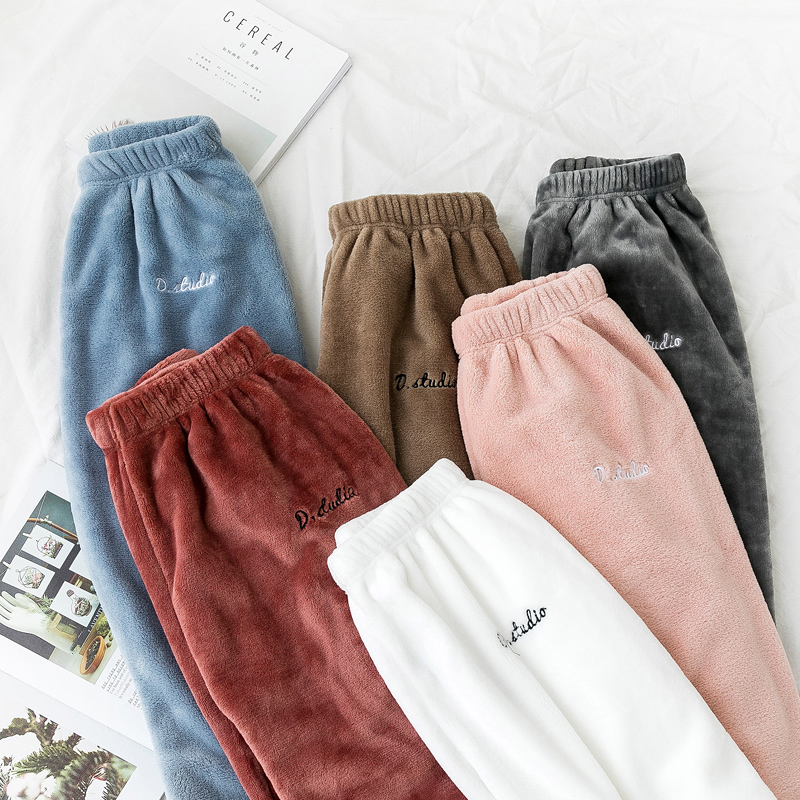 仙女暖暖珊瑚绒宽松束脚松紧腰睡裤 希丹娜休闲裤
