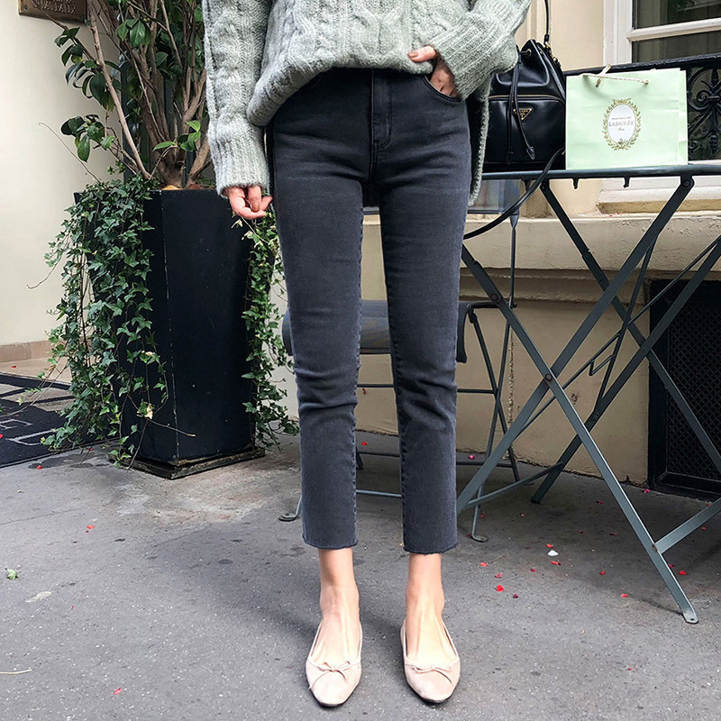 烟灰色加绒秋冬小个子2021子牛仔裤 莎塔俪牛仔裤