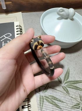 未芽定制小浣熊木雕鸡血藤手镯原创设计男女情侣生日礼物镯子手环