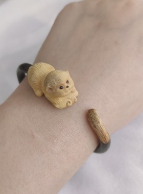 手工雕刻鸡血藤手镯原创情侣生肖