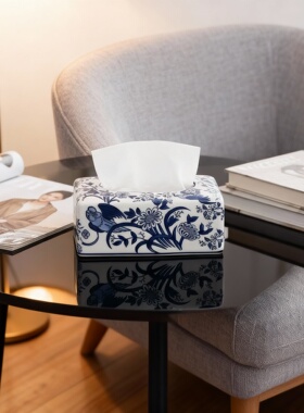 新中式青花瓷花鸟纸巾盒摆件