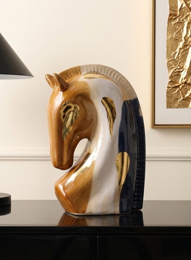 轻奢花釉陶瓷马头摆件乔迁送礼