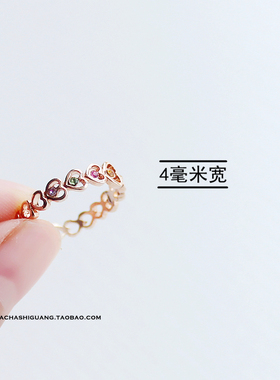 彩虹镂空心形指环饰品日韩国水钻