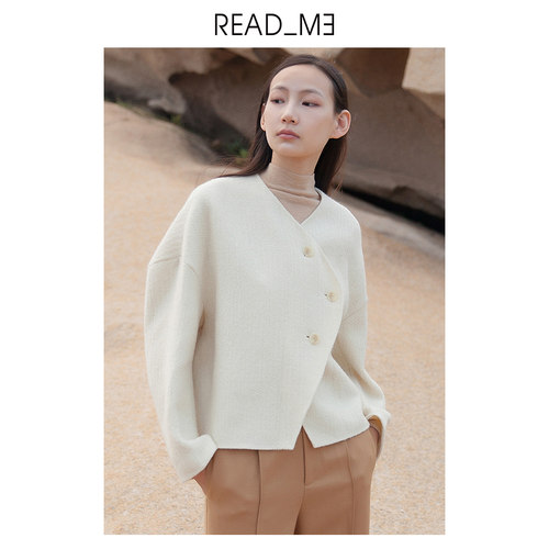 商场同款readme读我女士短白双面呢羊毛大衣外套60920411 - 图1
