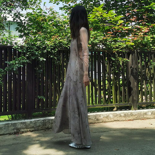 READ_ME读我烟灰印花背带鱼尾连衣裙B90878618 - 图1