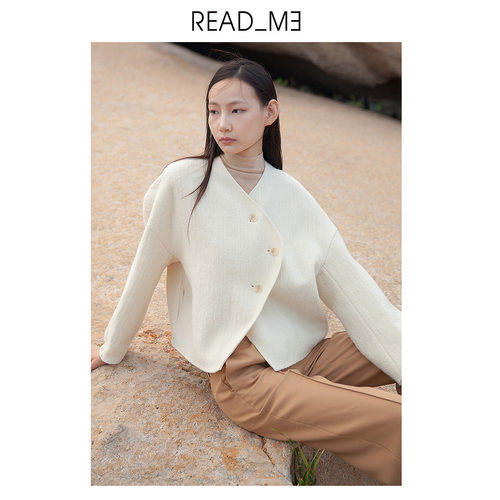 商场同款readme读我女士短白双面呢羊毛大衣外套60920411 - 图2