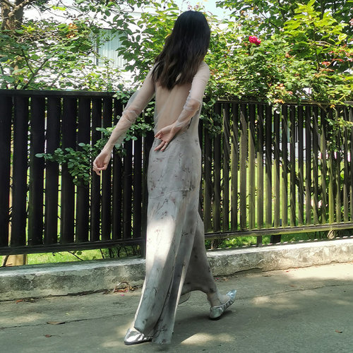 READ_ME读我烟灰印花背带鱼尾连衣裙B90878618 - 图3