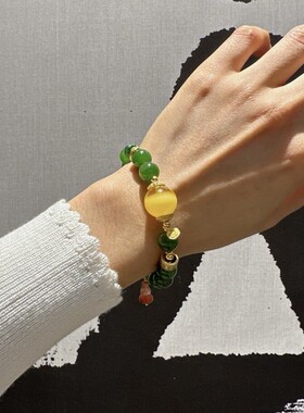 天然和田碧玉手串女蜜蜡南红葫芦吊坠925银镀金多宝手链一件代发