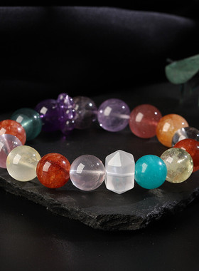 天然紫水晶手链多宝手串五行多宝串珠明星同款圆珠单珠diy高品质