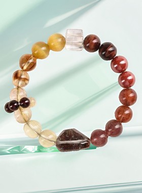 五行水木相生手链天然聚宝盆水晶手链五行补水补木绿幽灵手链