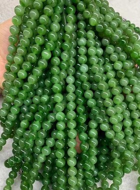 泓缘 跨境俄料和田碧玉圆珠项链 菠菜绿民族风女款玉石毛衣链批发