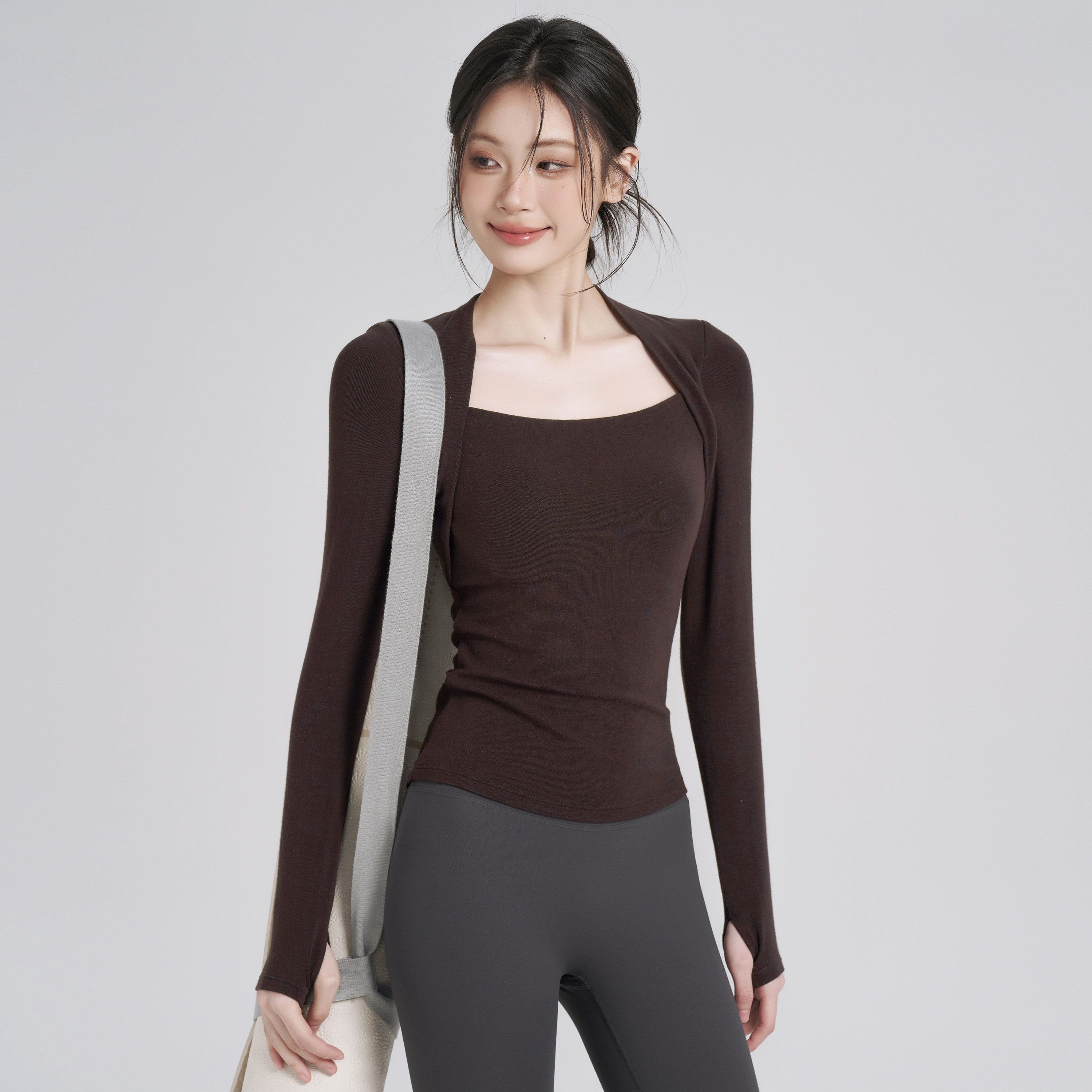 岚纹带胸垫健身服女紧身显瘦跑步运动长袖普拉提瑜伽上衣套装秋冬,淘宝优惠券,粉丝福利购,淘宝优惠卷