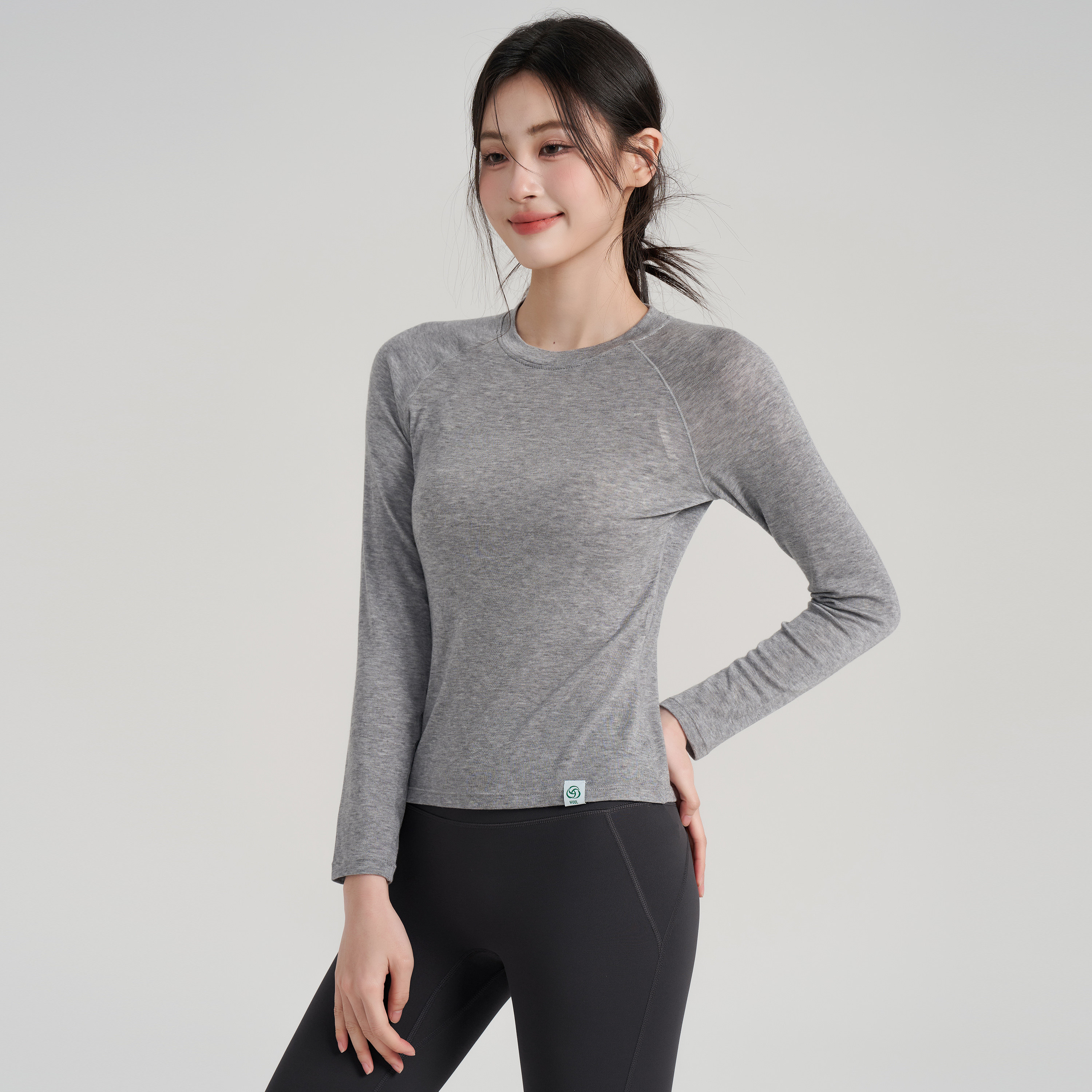 岚纹美利奴羊毛长袖健身上衣女吸湿速干跑步运动T恤瑜伽服秋冬,淘宝优惠券,粉丝福利购,淘宝优惠卷