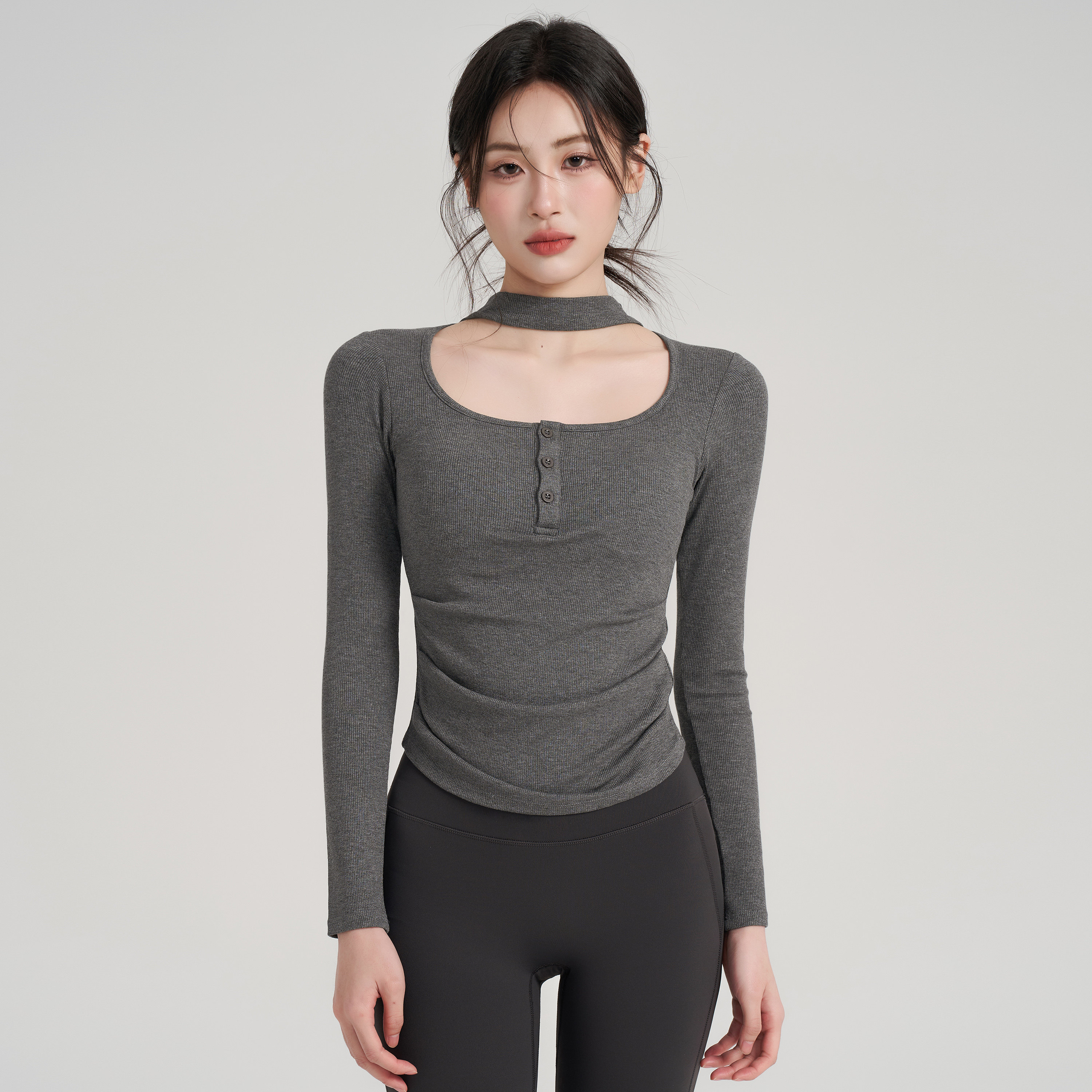 岚纹新款普拉提瑜伽服套装女带胸垫健身上衣跑步运动长袖t恤秋冬,淘宝优惠券,粉丝福利购,淘宝优惠卷