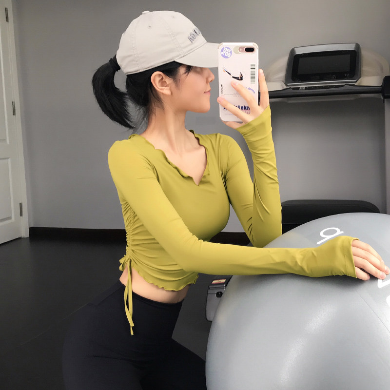 岚纹性感运动长袖女弹力抽绳瑜伽服 岚纹健身衣