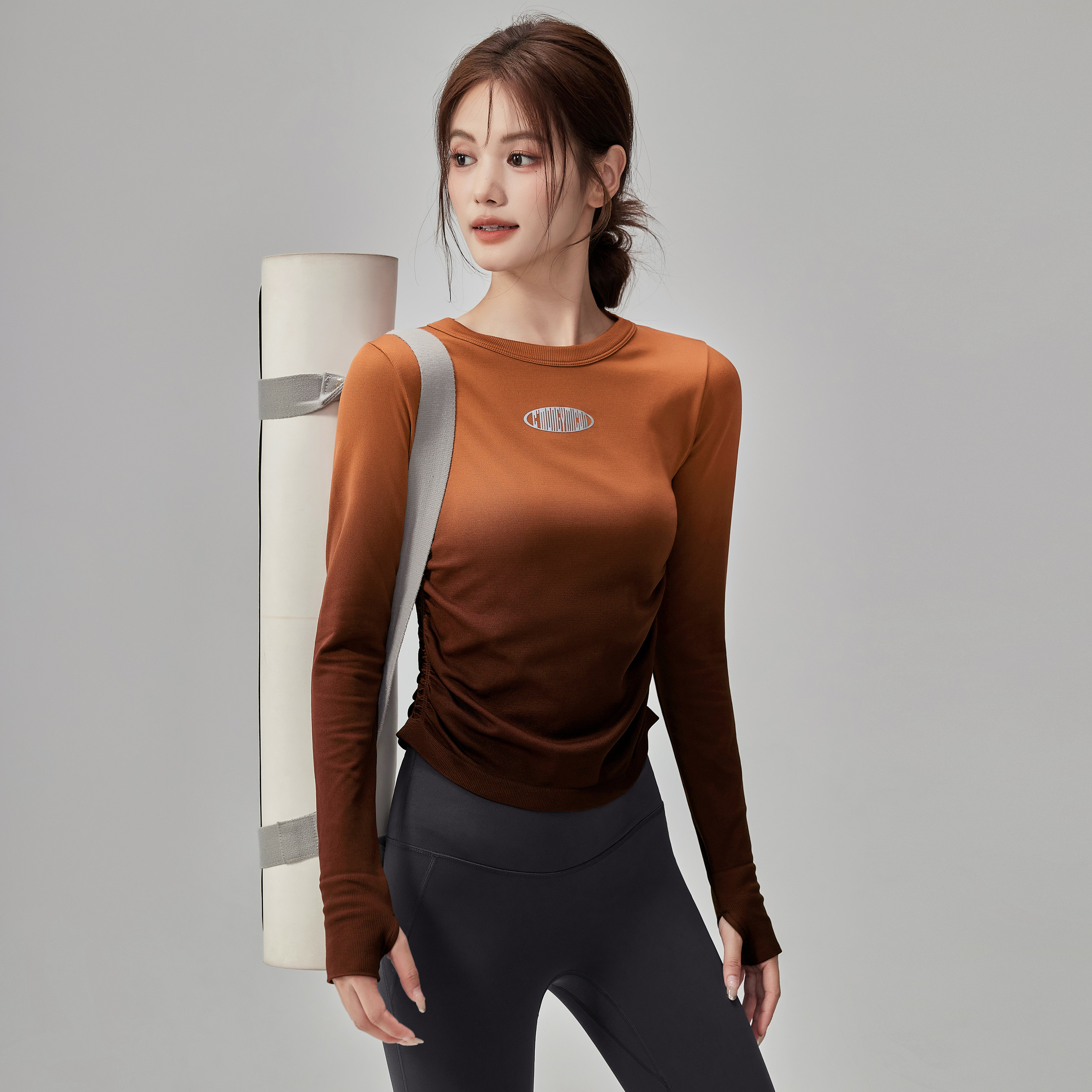 岚纹圆领运动健身上衣渐变紧身瑜伽服女显瘦高弹跑步t恤训练长袖,淘宝优惠券,粉丝福利购,淘宝优惠卷