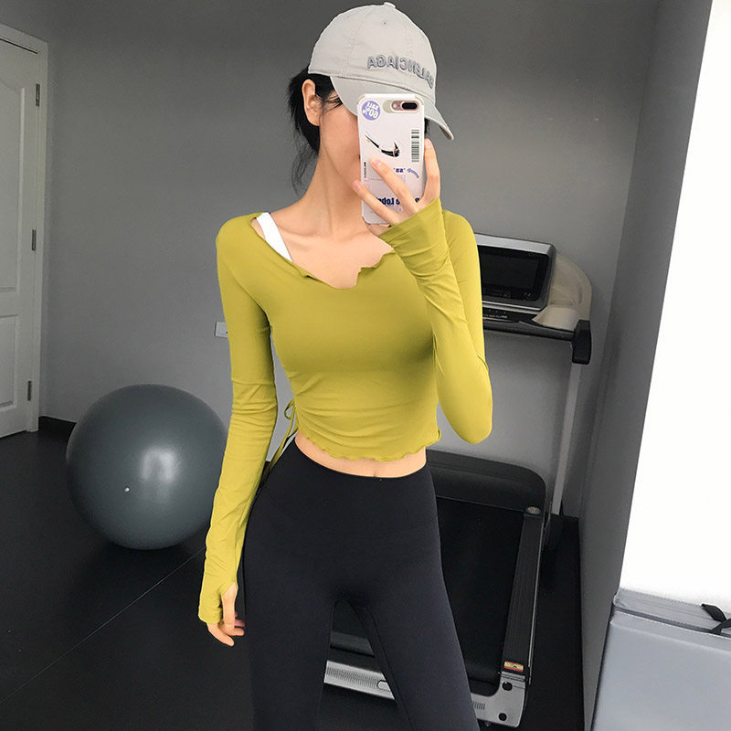 岚纹性感运动长袖女弹力抽绳瑜伽服 岚纹健身衣