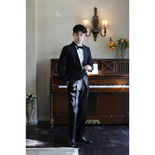 黑色青果领塔士多礼服西装 结婚新郎婚礼单排扣修身西服两件套装 - 图0