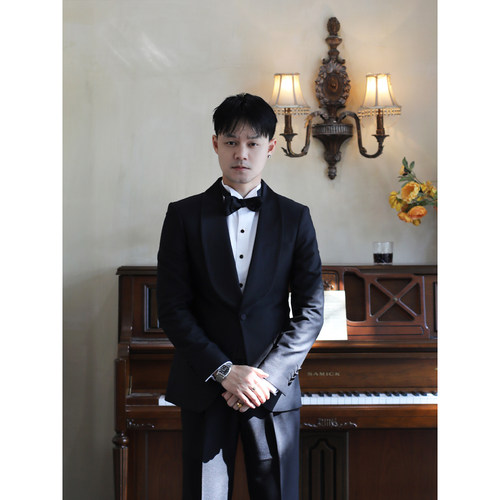 黑色青果领塔士多礼服西装 结婚新郎婚礼单排扣修身西服两件套装 - 图2