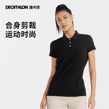 ເສື້ອໂປໂລ Decathlon ຂອງແມ່ຍິງ summer ສັ້ນ t-shirt ແມ່ຍິງ summer casual breathable ຝ້າຍສີດໍາກິລາ t-shirt ເທິງ SAG2