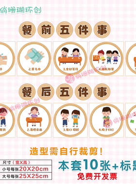 俏珊瑚幼儿园用餐步骤图防水墙贴