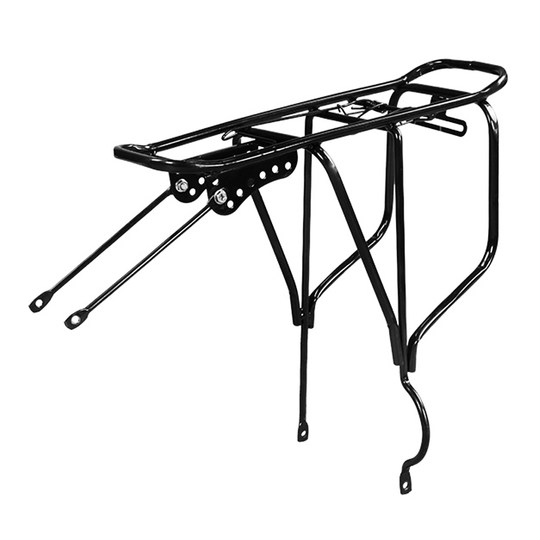 Гигантский универсальный высокопрочный горный велосипед с грузом и багажником.