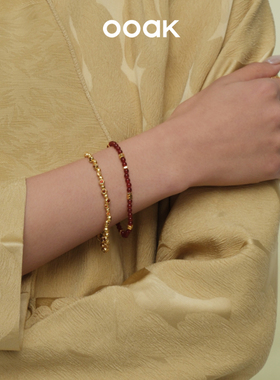 OOAK流金字母半宝石吊坠手链项链新年串珠红绳手链原创设计可叠戴