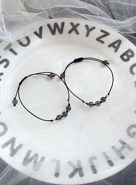 BlackToo/茶水晶银珠开运编织手链 925银情侣款男女手绳手工串珠