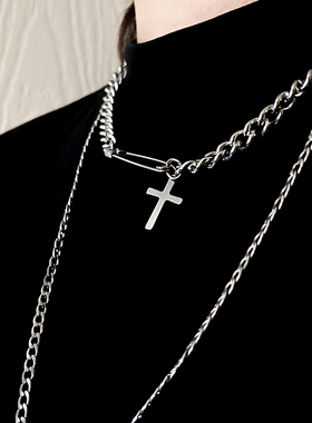 钛钢十字架别针女款短项链
