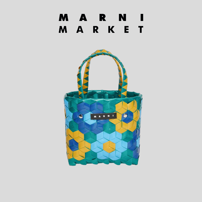 【春夏首降】MARNI MARKET BASKET系列儿童工艺编织包菜篮子 - 图0