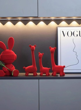 高级感小众轻奢植绒四口鹿摆件