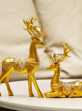 新中式高级感招财情侣梅花鹿摆件