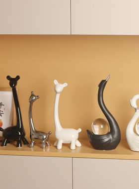 陶瓷水晶球家居情侣天鹅摆件入户