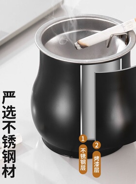 不锈钢烟灰缸防飞带盖漏斗防风个性客厅办公室家用卧室防风创意
