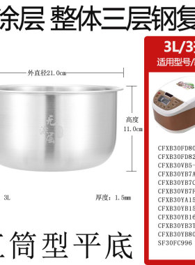 适用苏尔平底直筒内胆不锈钢锅