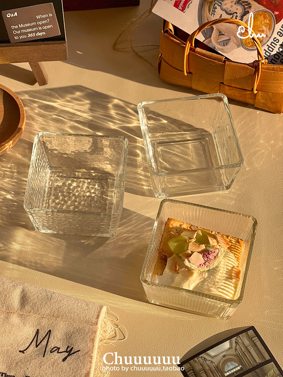 四方玻璃碗小号酸奶碗方形甜品碗家用小料碗火锅蘸料碟高颜值小碗