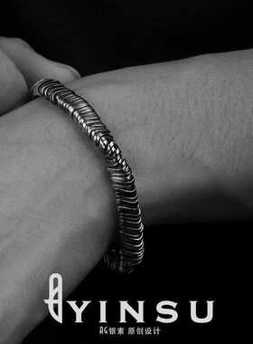 925银手链男士潮扭曲复古嘻哈个