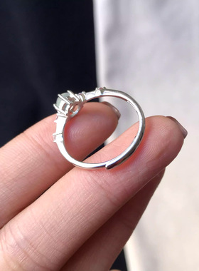 玉髓指环白色冰种小蛋面戒指镶嵌