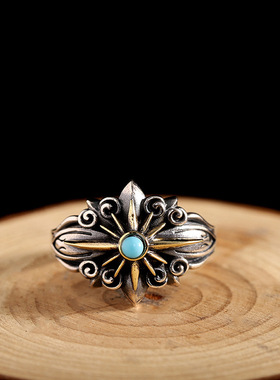 新款精工男士手饰做旧松石星光戒