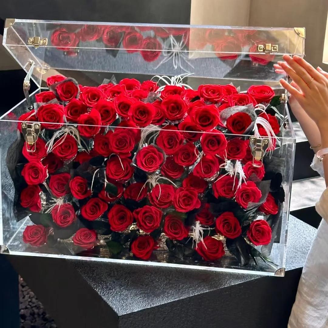 亚克力透明永生花盒翻盖收纳盒口红香水装饰盒带锁高档礼品盒定制 - 图0