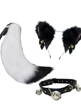 猫咪仿真兽耳毛绒头箍猫耳朵猫尾一整套cosplay发箍配饰狐狸套装