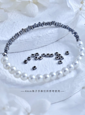 S925银迷你小方珠散珠文玩手绳串珠叠穿盘缠手串银配件珠子