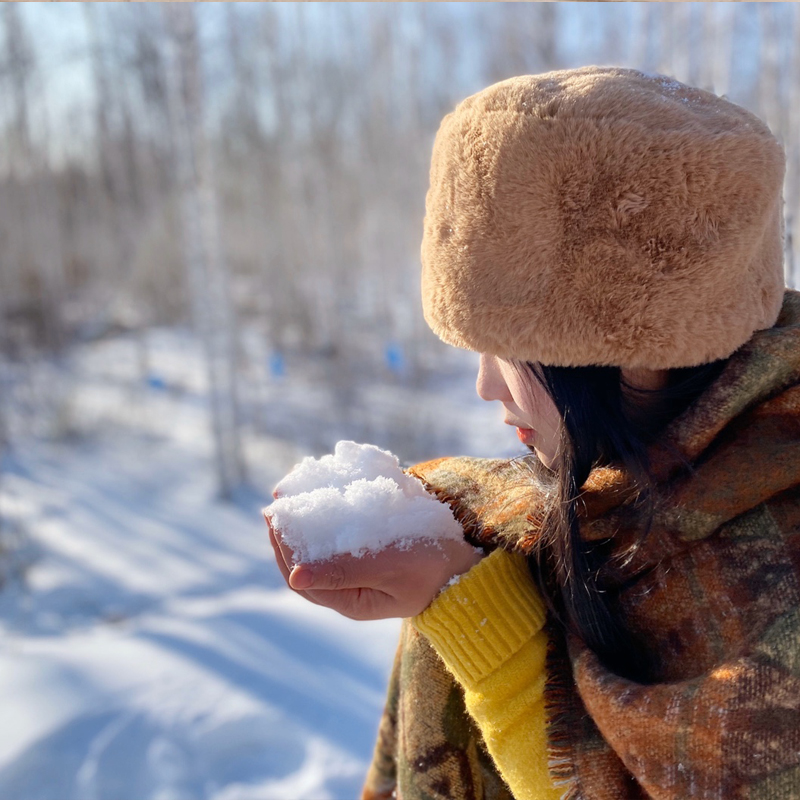 日系仿狐狸毛冬帽女户外大西北新疆旅行冬季毛绒加厚保暖帽雪地帽