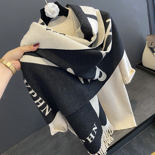 仿羊绒围巾女秋冬季加厚保暖围脖外搭两用空调房披肩学生百搭披风 - 图1