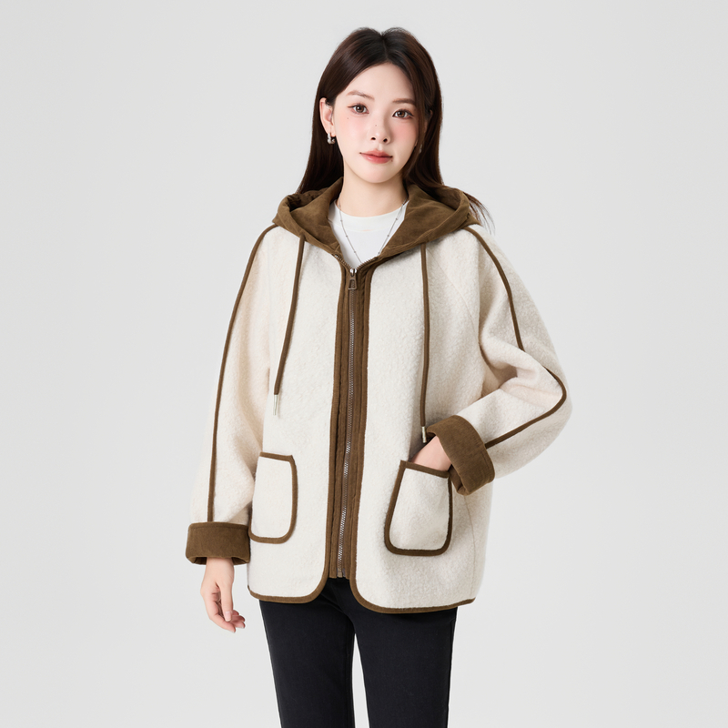 Kuaiyu short women's coat 2025 winter new simple versatile cardigan hooded sweatshirt petite top