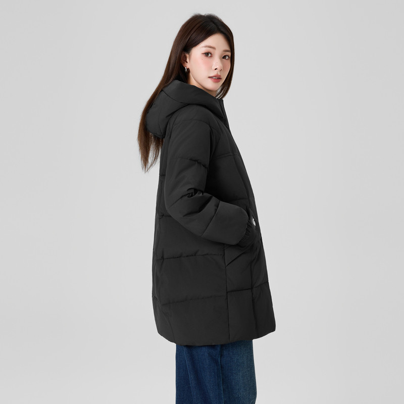 快鱼2025冬新款女士中长款连帽棉服保暖舒适简单百搭抗风御寒棉衣,淘宝优惠券,粉丝福利购,淘宝优惠卷
