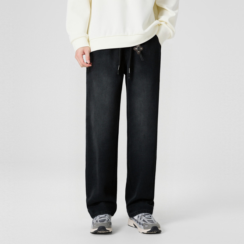 快鱼松紧腰男士牛仔裤2025年冬新款直筒裤宽松运动长裤百搭男裤,淘宝优惠券,粉丝福利购,淘宝优惠卷