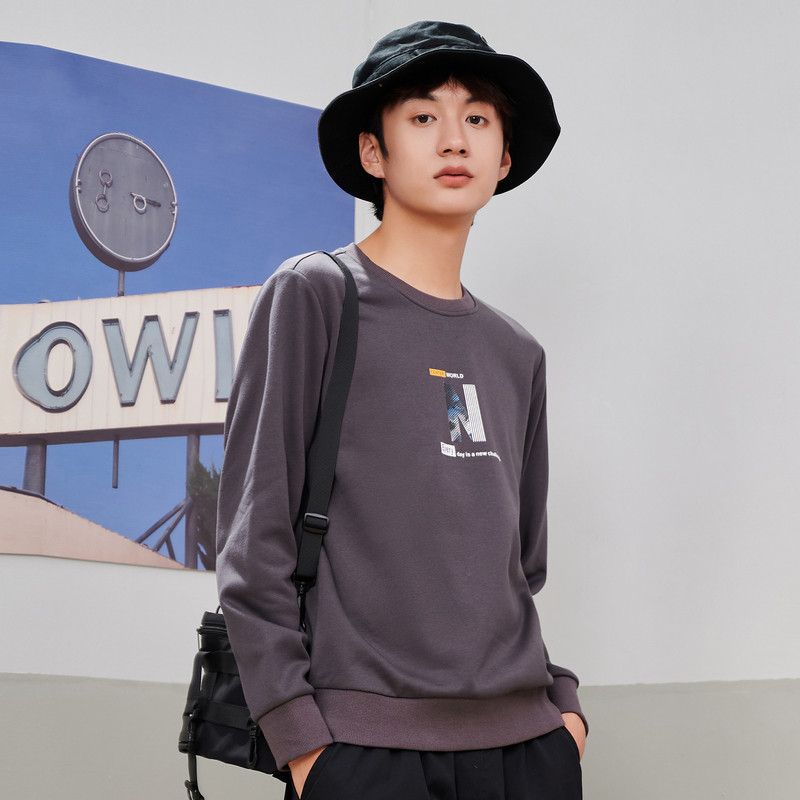   快鱼休闲男士圆领加绒卫衣