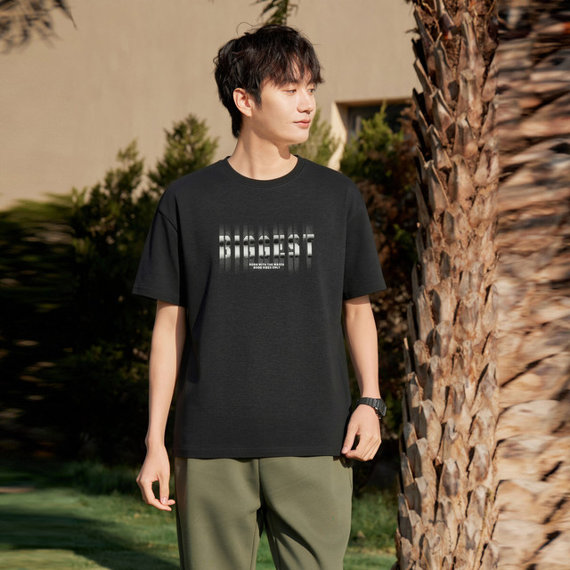 Kuaiyu 2026 Summer New Men's Casual Round Neck T-Shirt Simple Youth Printed Loose Letter Thin Top